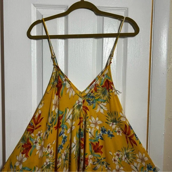 Goa Beachwear Japna Sz Large Tropical Floral Cover Up Dress Pom Pom Hem Yellow - Picture 9 of 12